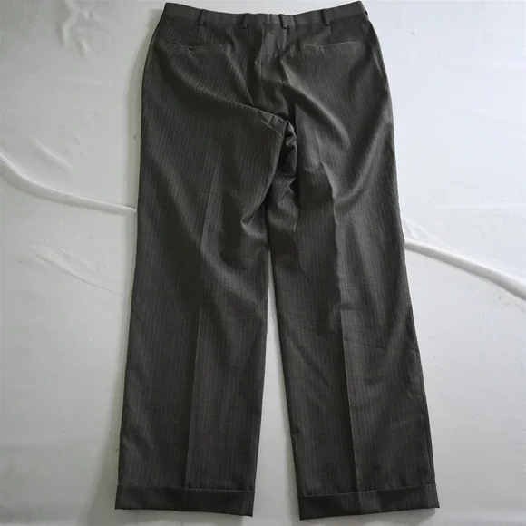 Jos A Bank 44L 36x32 Brown Stripe 100% Wool Mens Jacket Pants Suit